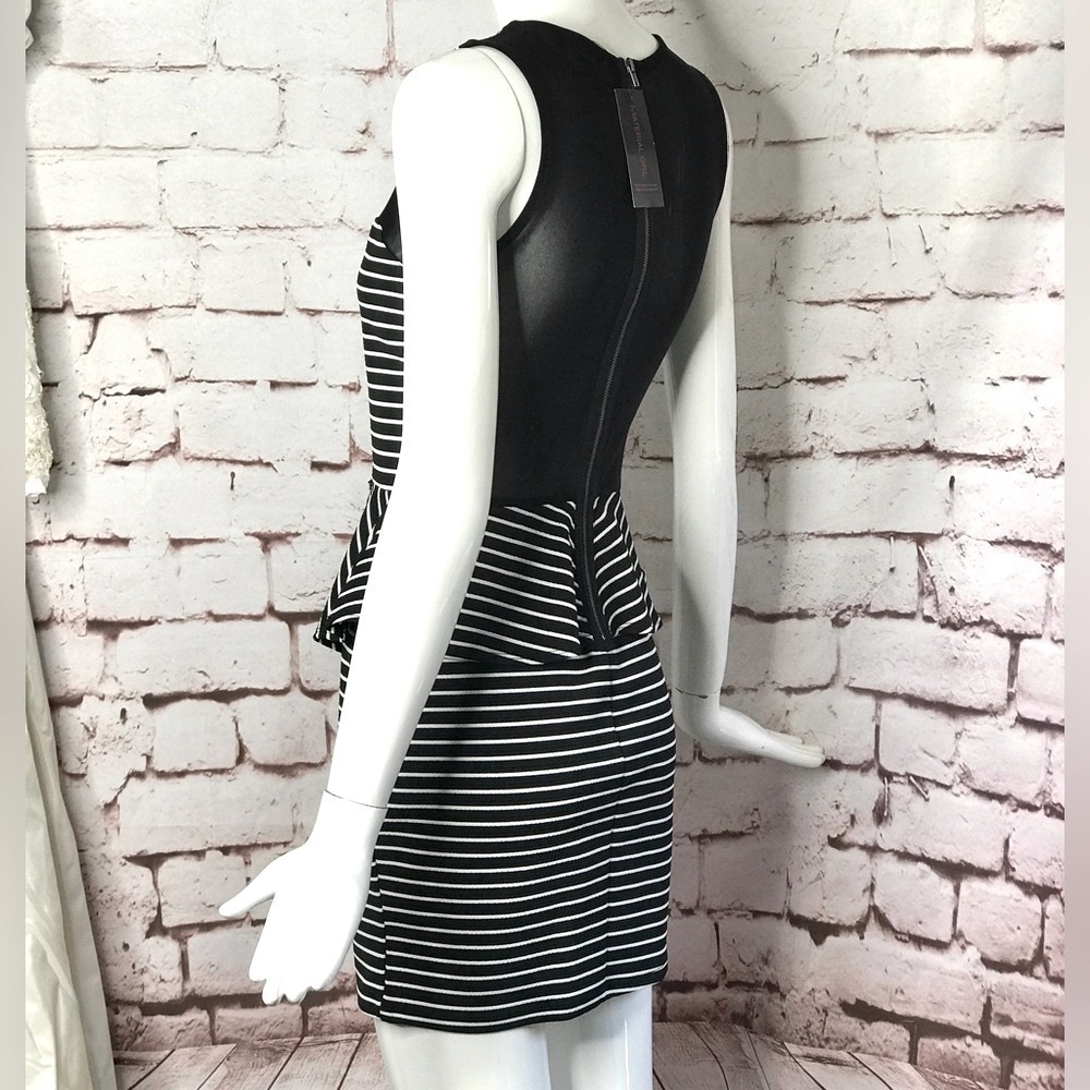 MATERIAL GIRL S Peplum Mesh Back Sleeveless Black & White Stripe Dress Small NWT - Picture 7 of 16